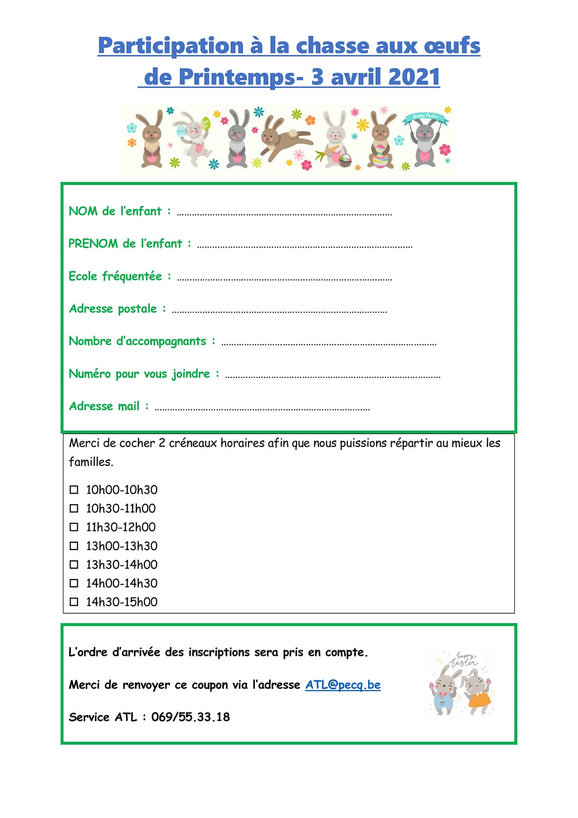 Bulletin de participation Chasse au trésorp