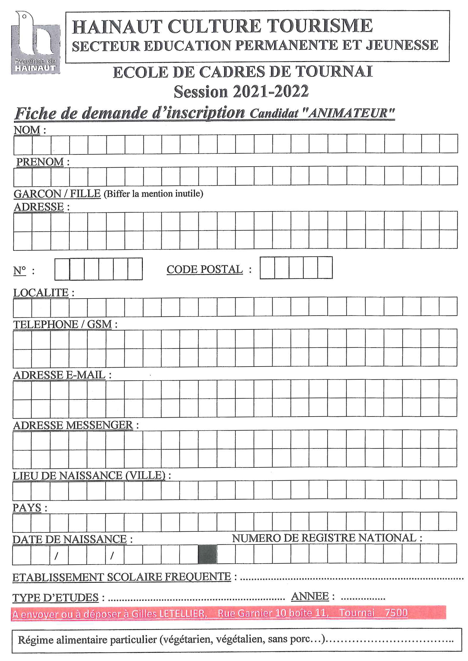 formulaire d'inscription